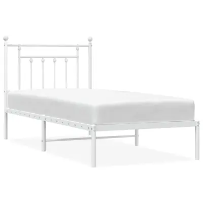 vidaXL Kovinski posteljni okvir z vzglavjem bel 90x190 cm
