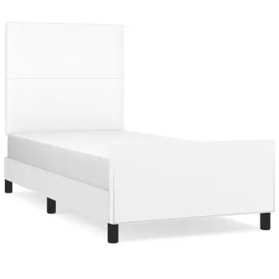 vidaXL Posteljni okvir z vzglavjem bel 100x200 cm umetno usnje