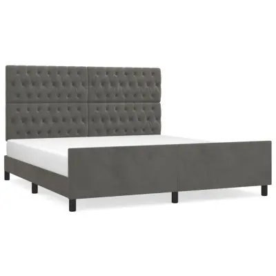 vidaXL Posteljni okvir z vzglavjem temno siv 180x200 cm žamet