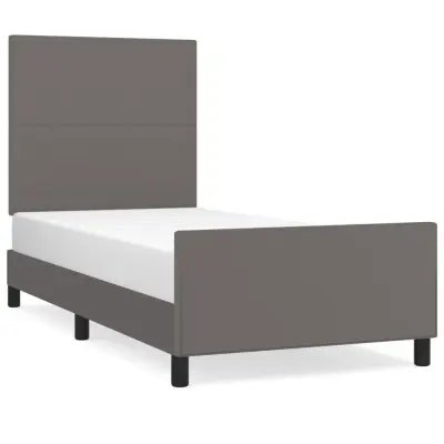 vidaXL Posteljni okvir z vzglavjem siv 90x200 cm umetno usnje