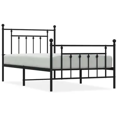 vidaXL Kovinski posteljni okvir z vzglavjem in vznožjem črn 100x190 cm