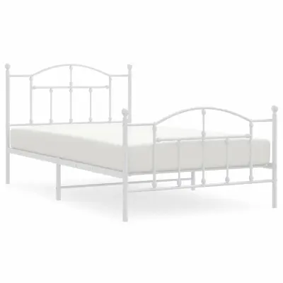 vidaXL Kovinski posteljni okvir z vzglavjem in vznožjem bel 100x200 cm