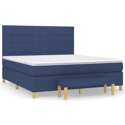 vidaXL Box spring postelja z vzmetnico modra 180x200 cm blago