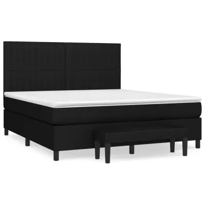 vidaXL Box spring postelja z vzmetnico črna 180x200 cm blago