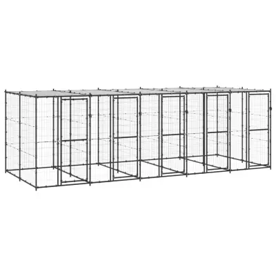 vidaXL Zunanji pasji boks jeklo s streho 12,1 m²