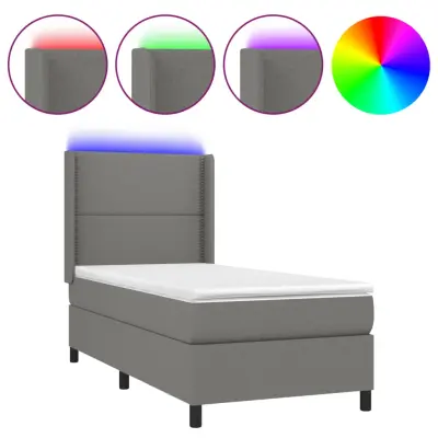 vidaXL Box spring postelja z vzmetnico LED temno siva 100x200 cm blago