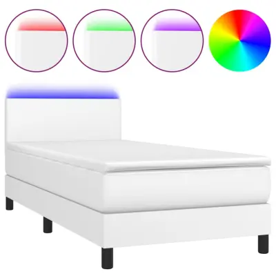 vidaXL Box spring postelja z vzmetnico LED bel 90x190 cm umetno usnje