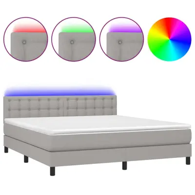 vidaXL Box spring postelja z vzmetnico LED sv. siva 180x200 cm blago