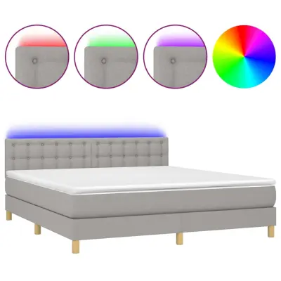 vidaXL Box spring postelja z vzmetnico LED sv. siva 180x200 cm blago