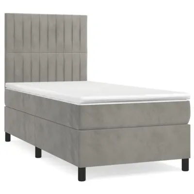 vidaXL Box spring postelja z vzmetnico svetlo siva 80x200 cm žamet