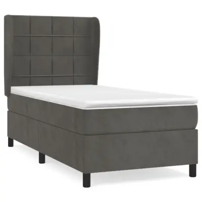 vidaXL Box spring postelja z vzmetnico temno siv 90x190 cm žamet