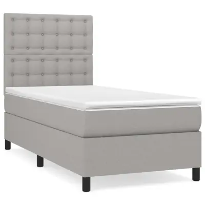 vidaXL Box spring postelja z vzmetnico svetlo siva 90x190 cm blago