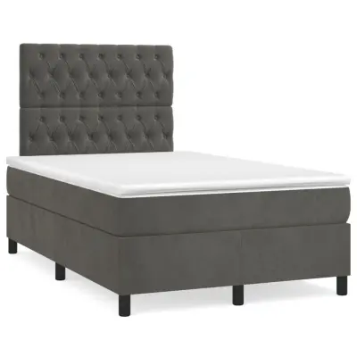 vidaXL Box spring postelja z vzmetnico temno siva 120x200 cm žamet
