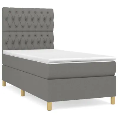 vidaXL Box spring postelja z vzmetnico temno siva 90x200 cm blago