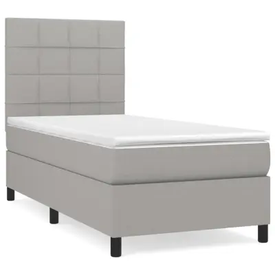 vidaXL Box spring postelja z vzmetnico svetlo siva 90x190 cm blago