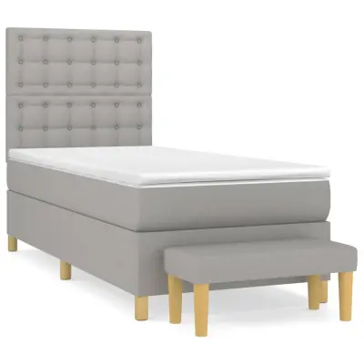 vidaXL Box spring postelja z vzmetnico svetlo siva 90x190 cm blago