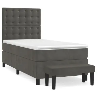vidaXL Box spring postelja z vzmetnico temno siva 90x200 cm žamet
