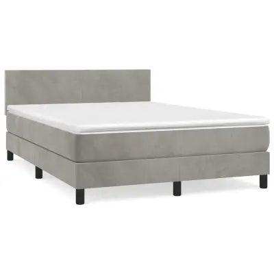 vidaXL Box spring postelja z vzmetnico svetlo siva 140x200 cm žamet
