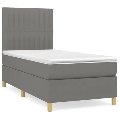 vidaXL Box spring postelja z vzmetnico temno siva 90x200 cm blago