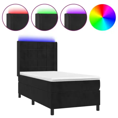 vidaXL Box spring postelja z vzmetnico LED črna 90x190 cm žamet