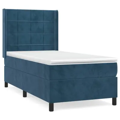 vidaXL Box spring postelja z vzmetnico temno modra 100x200 cm žamet