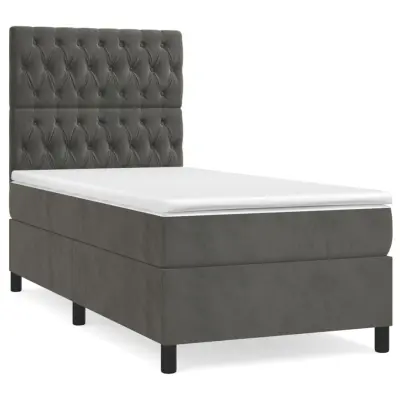 vidaXL Box spring postelja z vzmetnico temno siva 90x200 cm žamet