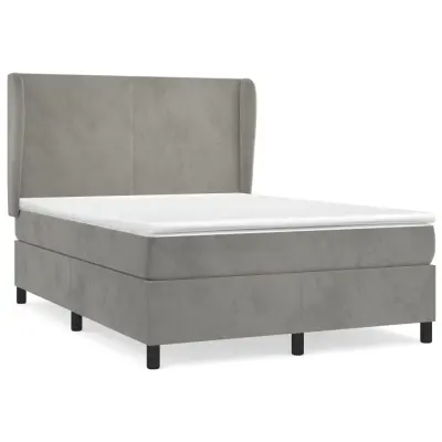 vidaXL Box spring postelja z vzmetnico svetlo siv 140x190 cm žamet