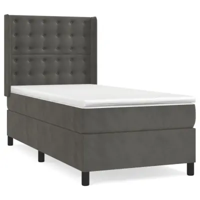 vidaXL Box spring postelja z vzmetnico temno siva 100x200 cm žamet