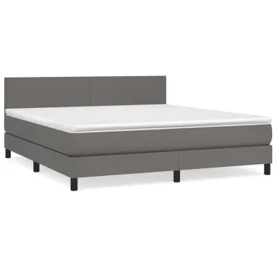 vidaXL Box spring postelja z vzmetnico siva 180x200 cm umetno usnje