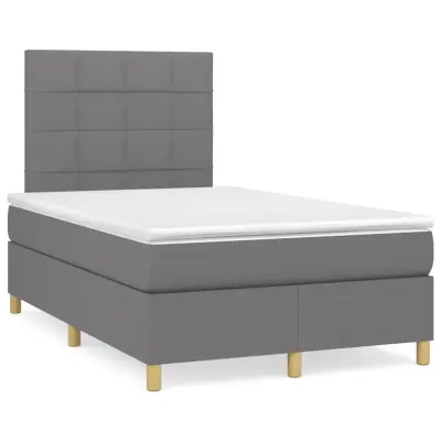 vidaXL Box spring postelja z vzmetnico temno siva 120x200 cm blago