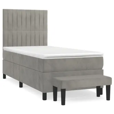 vidaXL Box spring postelja z vzmetnico svetlo siva 80x200 cm žamet