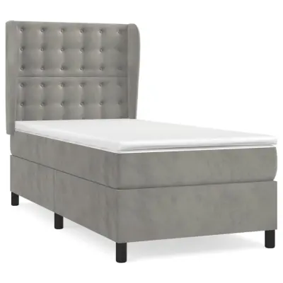 vidaXL Box spring postelja z vzmetnico svetlo siva 90x200 cm žamet