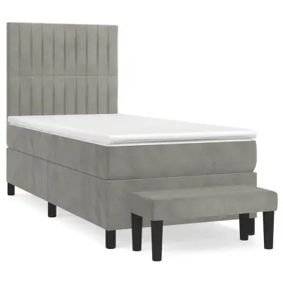 vidaXL Box spring postelja z vzmetnico svetlo siva 90x200 cm žamet