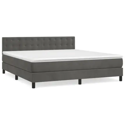 vidaXL Box spring postelja z vzmetnico temno siva 160x200 cm žamet
