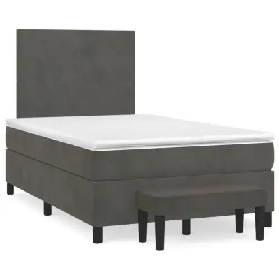 vidaXL Box spring postelja z vzmetnico temno siva 120x200 cm žamet