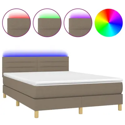 vidaXL Box spring postelja z vzmetnico LED taupe 140x190 cm blago