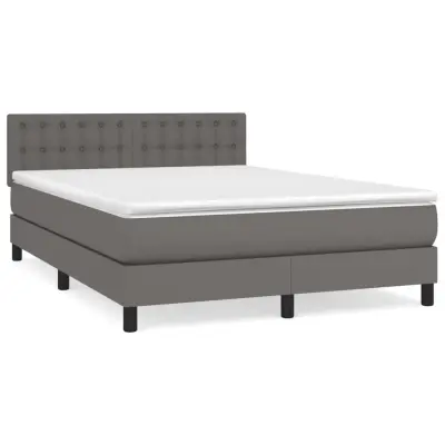 vidaXL Box spring postelja z vzmetnico siv 140x200 cm umetno usnje