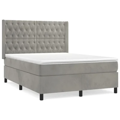 vidaXL Box spring postelja z vzmetnico svetlo siva 140x200 cm žamet