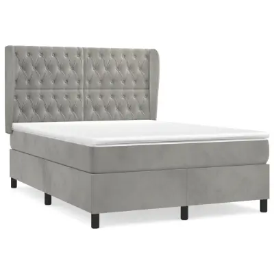 vidaXL Box spring postelja z vzmetnico svetlo siva 140x200 cm žamet