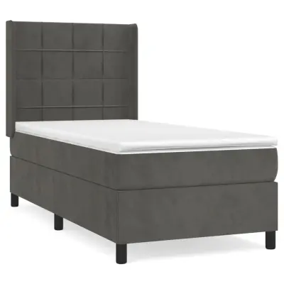 vidaXL Box spring postelja z vzmetnico temno siv 90x190 cm žamet
