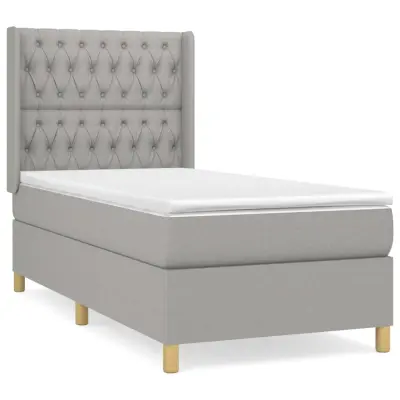 vidaXL Box spring postelja z vzmetnico svetlo siva 90x200 cm blago