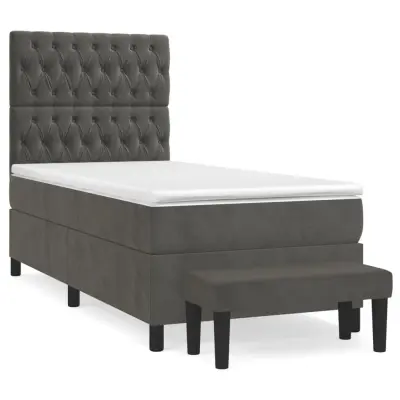 vidaXL Box spring postelja z vzmetnico temno siva 90x200 cm žamet