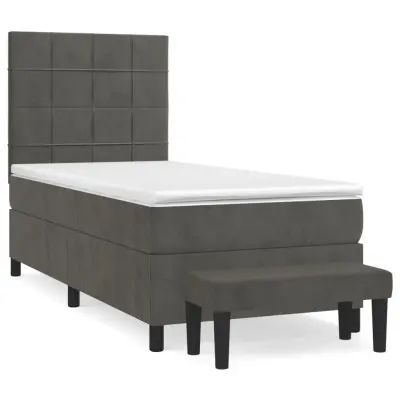 vidaXL Box spring postelja z vzmetnico temno siv 90x190 cm žamet