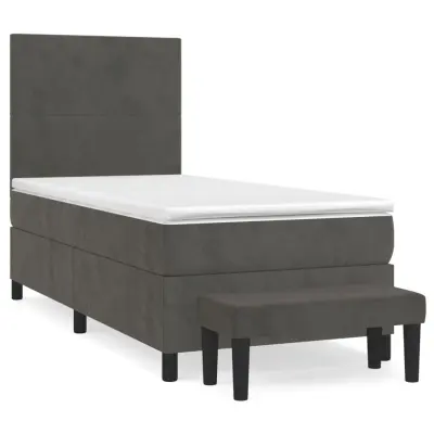 vidaXL Box spring postelja z vzmetnico temno siva 90x200 cm žamet