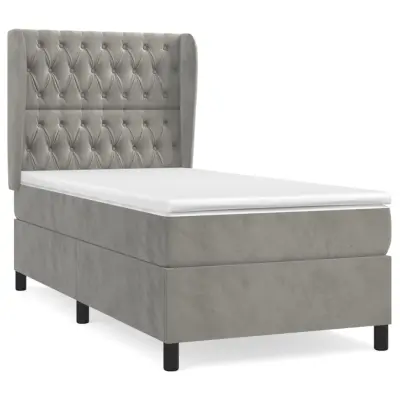vidaXL Box spring postelja z vzmetnico svetlo siv 90x190 cm žamet