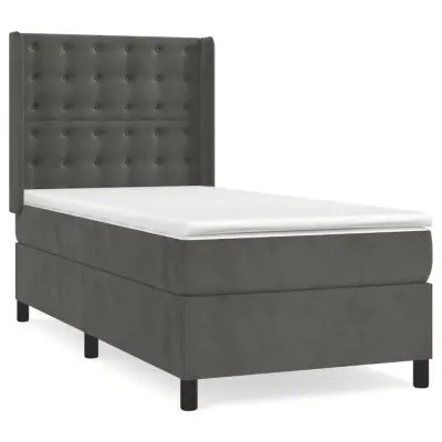 vidaXL Box spring postelja z vzmetnico temno siva 90x200 cm žamet