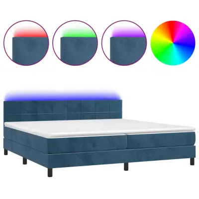 vidaXL Box spring postelja z vzmetnico LED temno modra 200x200cm žamet