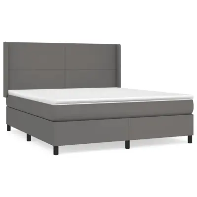 vidaXL Box spring postelja z vzmetnico siva 180x200 cm umetno usnje