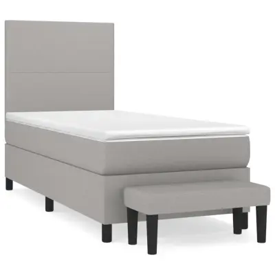 vidaXL Box spring postelja z vzmetnico svetlo siva 90x200 cm blago
