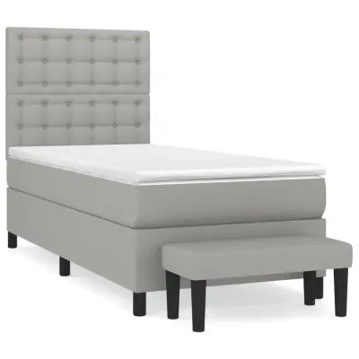 vidaXL Box spring postelja z vzmetnico svetlo siva 90x190 cm blago